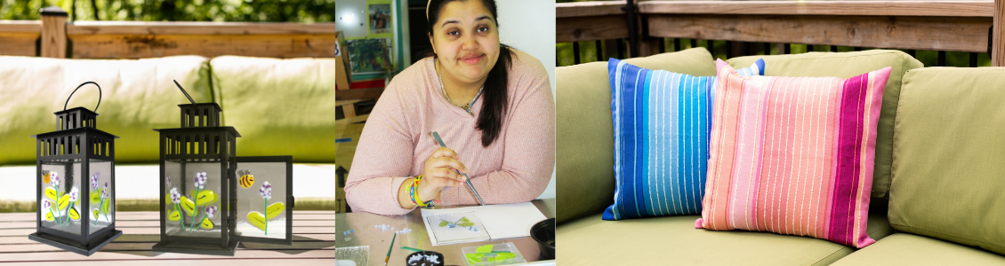 collage of handmade products and artisan