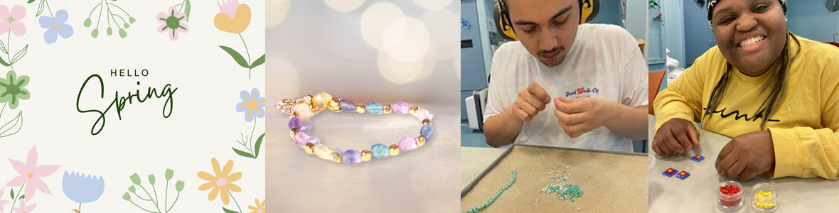 collage of beaded bracelets and artisans working