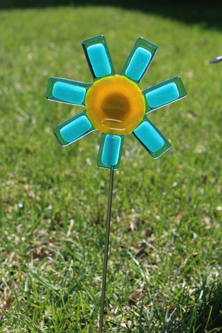 Teal Sunburst Garden Stake