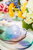 handmade fused glass appetizer plate and bowl in pastel colors with a floral pattern handmade by people with disabilities