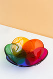 handmade Fused glass bowl in a floral shape in rainbow colors made by people with disabilities 